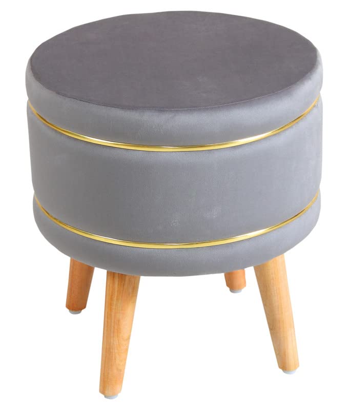 Image of Ottoman Stool for Living Room Foot Rest | Velvet Small Ottoman Foot Stool | Solid Wood Legs | Footstool Puffy for Home, Bedroom & Makeup Table | 16x16x18 Inch, Set of 2 (Grey)