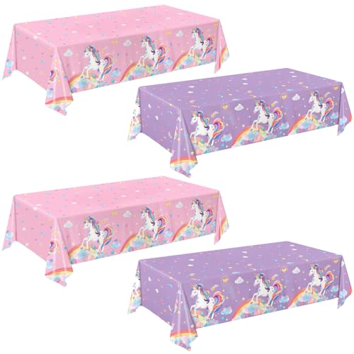 NKPDAXM 4 Pack Unicorn Tablecloths Unicorn Birthday Decorations Disposable Table Covers for Baby Shower Birthday Party 54 x 108 Inch