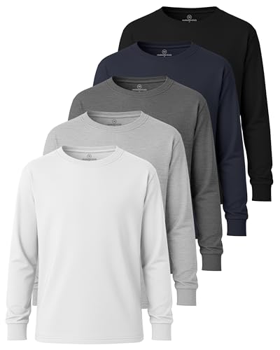 Image of 5 Pack Boys' Cotton Long Sleeve Jersey T Shirts Kids School Youth Tees | Available In US Sizes 4 To 18, Athletic Teen Crew Neck Tops, Breathable, Soft, Classic Fit, Active, Sports, Play, Casual