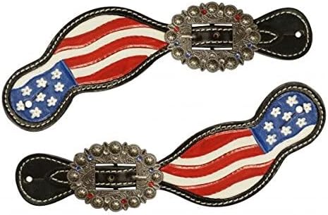 Showman Hand Painted American Flag Leather Spur Straps