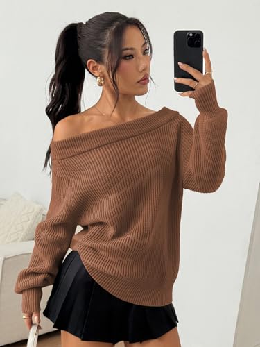 Image of ZAFUL Sweaters for Women Off Shoulder Knit Sweater with Long Sleeve Loose Pullover Jumper Tops