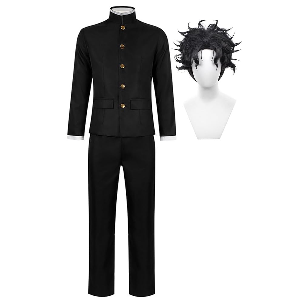 Zhongkaihua Okarun/Takakura Ken Anime Cosplay Costume Men's High School Uniform Black Jacket and Pants Full Sets with Wig and Glasses for Halloween Carnival Dress Up Suit