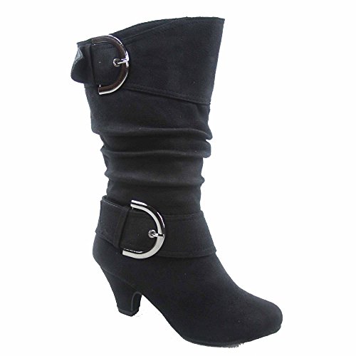 FZ Auto-9ks Girl's Kid's Fashion Cute Round Toe Buckle Dress Side Zipper Low Heel Boots Shoes