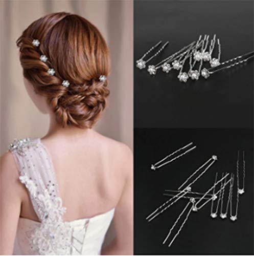 Akoak 40 Pcs Bride Diamond Pearl Flower Tiara Wedding Bridesmaid Pearl Flower Hair Pin Delicate And Elegant Female U-Pin Metal Hair Fork For Women's Hair Jewelry #TOP2