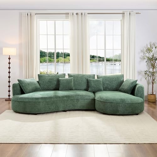 Image of KEIKI 125 inch Luxury Curved Boucle Sectional Sofa with Right Chaise, Upholstered Modern Style Oversized 5-Seater Couch with Thickened Seat Cushions, Easy Assembly, for Apartment, Living Room, Green