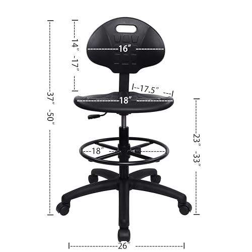 TAKE UR SEAT Deluxe Polyurethane Drafting Lab Stool Chair, 18\" Adjustable Footring, 10\" Adjustable Height, 450 lbs seat Capacity, Heavy Duty