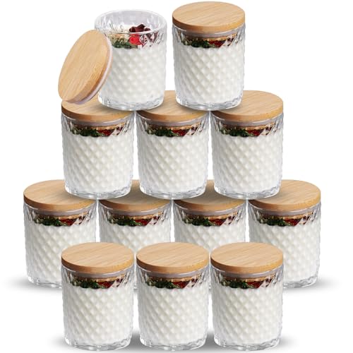 12 stück klarem glas-kerzengläser mit bambusdeckel