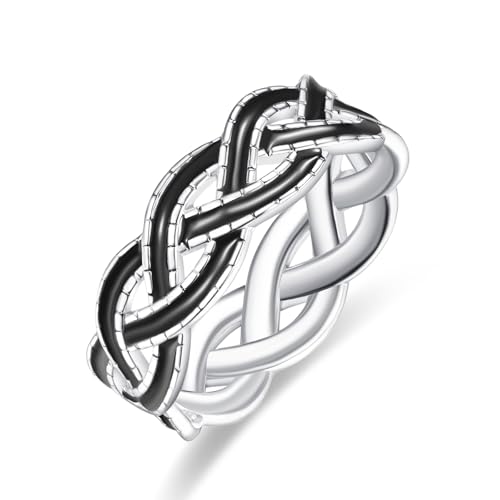 ADMETUS Black and Sterling Silver Rings for Men, Enamel Celtic Knot Ring, Wedding Band Engagement Promise Ring, Comfort Fit Size 5-15