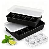 Lot de 2 Bac à Glaçons en Silicone Empilable avec Couvercle, Format 15 Cavités Carré, Faci...