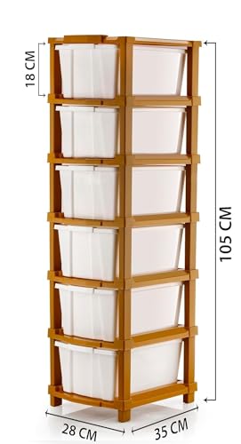 Image of 6XL Plastic Modular Drawer System for Home, Office, Hospital, Parlor, School, Doctors, Home and Kids, Product Dimension When Asembeledt (28Cmx35Cmx105Cm) (White Brown, 6XL)