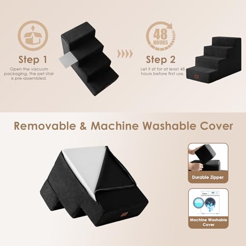 Image of EHEYCIGA Dog Stairs for Bed 20 inch H, 4-Step Extra Wide Dog Steps for High Bed, Pet Steps for Small Dogs and Cats, Non-Slip Balanced Pet Ramp Indoor, Black