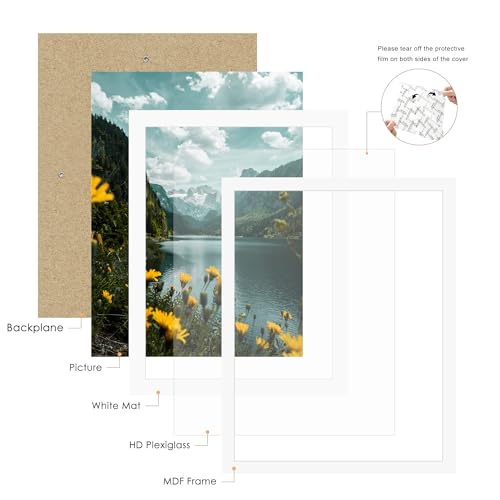 Picrit 14x17 Picture Frame 3 Pack, White Poster Frame, Display Poster 10 x 14 with Mat or 14 x 17 without Mat for Horizontal or Vertical Wall Mounting