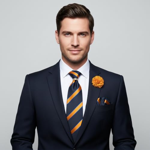 Image of 5PCS Mens Premium Silk Tie, Pocket Square, Cufflinks, Drilled Tie Ring and Lapel Pin Set for Wedding Groom Party