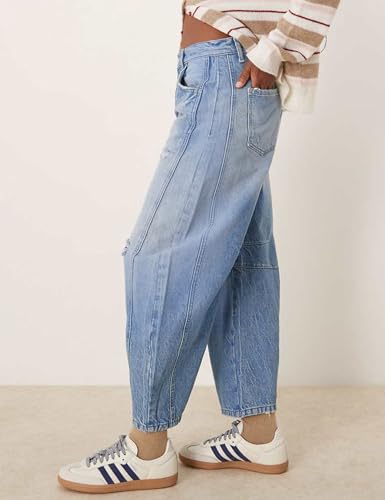 Qazel Vorrlon Womens Ripped Barrel Jeans Stretch Y2K 2025 Trendy High Waisted Baggy Boyfriend Wide Leg Denim Ankle Pants2
