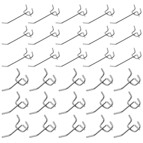 Sgehai 32 ganchos para tablero, 16 piezas de 10 cm, 16 piezas de 5 cm, ganchos perforados de metal, accesorios de tablero colgantes resistentes, para tienda minorista, supermercado, cocina, garaje