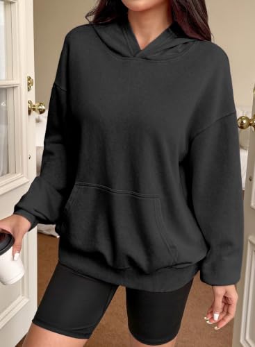 SHEWIN Womens Oversized Acid Wash Sweatshirt Long Sleeve Cute womens Hoodies Winter Cotton Warm Pullover Sweaters For Women Cozy Fall Work Clothes Plus Size Casual Outfits with Pockets Black XXL — view 3