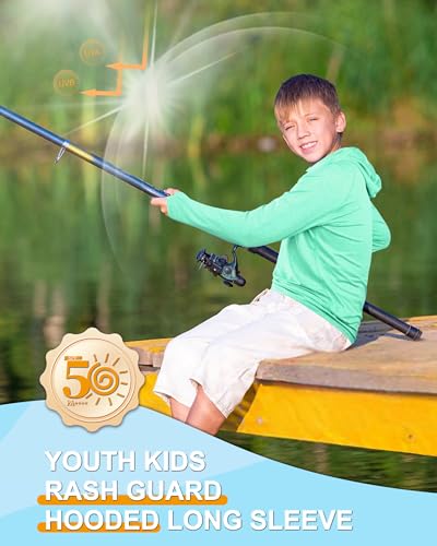 Image of Roadbox Boys Rash Guard UPF 50+ Sun Hoodie Kids Fishing Shirt Long Sleeve
