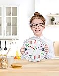 Kids Wall Clock Telling Time Teaching Wall Clocks Silent Non Ticking Clocks Battery Operated, Rustic Farmhouse Modern Clock Decorative for Kitchen Living Room Bedroom - 10 Inch