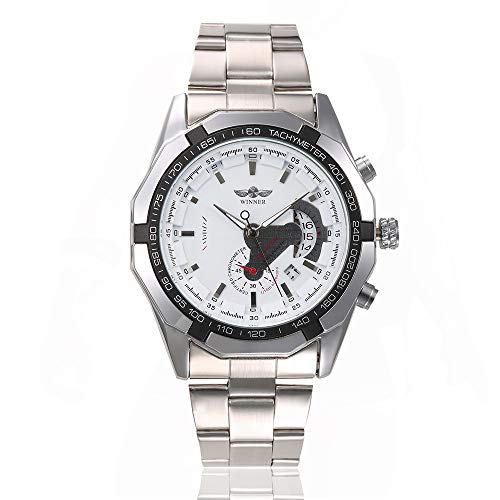 Preisvergleich Produktbild Jinqian Herren Uhr Automatik Männer Mechanische Automatikuhr Mechanische Militär Schwarz Edelstahl Armbanduhren Mann Designer Analoge Coole Leuchtende Mode Uhren (Weiß)