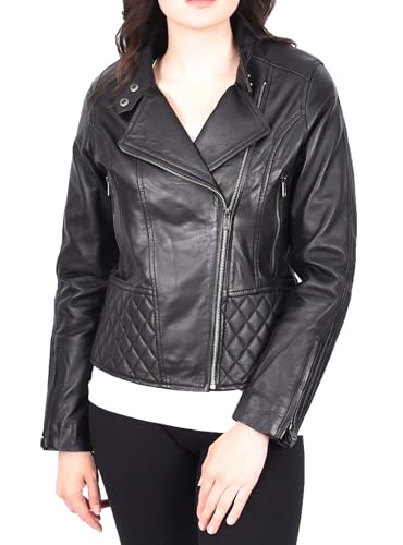 Veste en cuir véritable pour femme Alona au col montant et finitions luxe