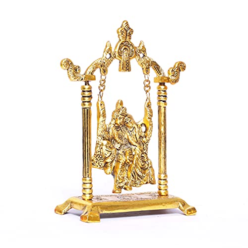 Image of KridayKraft Radha Krishna on Swing jhula Metal Statue Gold Plated Decor Your Home,Office & Radha Krishna Murti,Showpiece Figurines,Religious Article...
