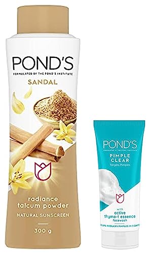 Image of POND'S Sandal Radiance Talcum Powder, Natural Sunscreen, 300 g & POND'S Pimple Clear Face Wash, 100g