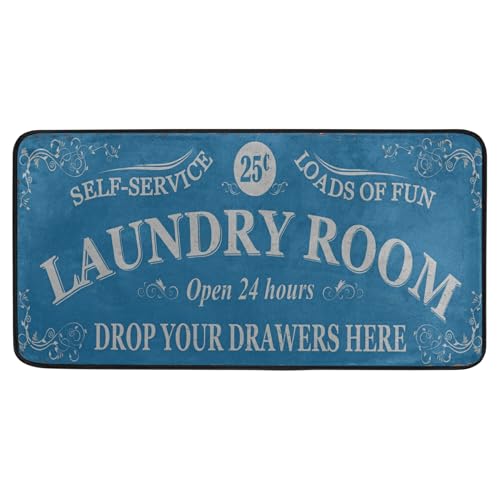 Vantage Blue Laundry Room Rug Kitchen Floor Mats Bathroom Runner Rug Washing Machine Room Carpet Laundry Decor Area Rugs 39x20in