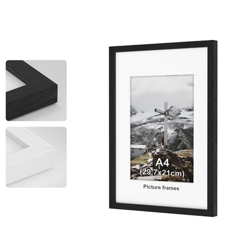 A4 Picture Frame Black Wooden Picture Frames 29.7x21cm Photo Frame with Perspex Glass With Stand and Wall Mountable Horizontal or Vertical Wall Mounting Bedroom and Living Room Decoration
