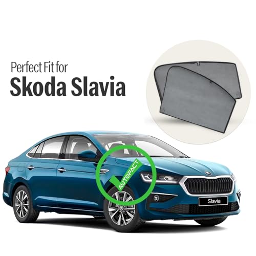 Image of Autofact Car Sunshades for Skoda Slavia, UV Protection, Useful Car Accessories, Custom fit Sun Shades for Side Windows, Set of 4