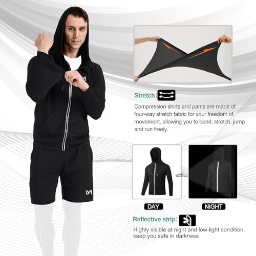 MEETYOO Conjunto masculino de compressão 5 peças, camisa de manga comprida, shorts atléticos, jaquet