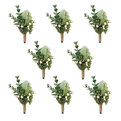 YOKOKE Green Boutonniere Men Wedding Eucalyptus Berry Plant Groom Boutonniere for Wedding Prom Ceremony Homecoming 8 Pcs