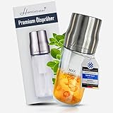 HEIMLIEBSTER® Pump Ölsprüher – Sehr feine und starke Zerstäubung für alle Öle und Essig – Öl Sprühflasche mit Edelstahldeckel und präziser Ölspray - Premium Ölsprüher für Speiseöl