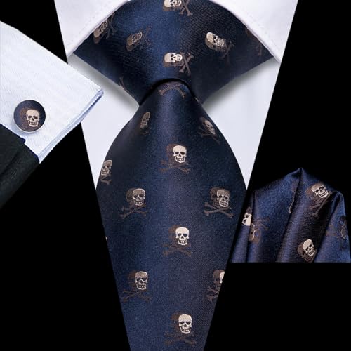 Image of Dubulle Mens Tie Set Solid Paisley Silk Striped Necktie for Men with Cufflinks Tie and Pocket Square,Dark Blue
