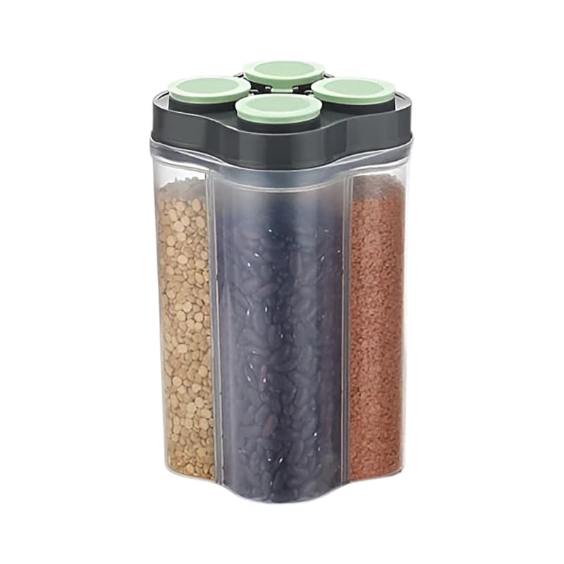 Air Tight Containers For Kitchen Storage Transparent Multipurpose Jar for Grocery Fridge Container Kitchen Pantry Organizer Box 4 Section Detachable Partition Plastic Jar (Light Green, 2 Pack) 1