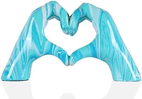 Navy blue hand heart decoration, heart hand statue, love finger sculpture wedding decoration, suitable for bookshelf coffee table office bedroom TV cabinet bookshelf small ornaments home decoration.