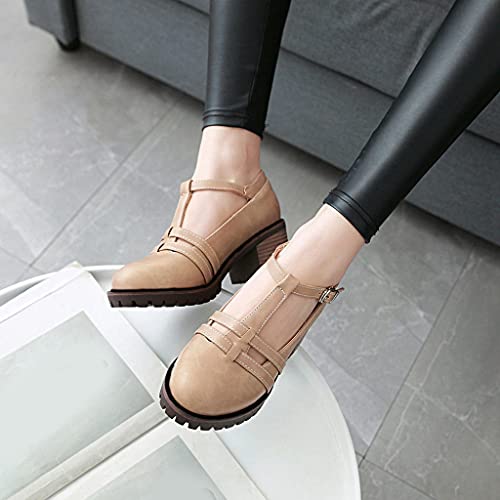 MIOKE Women's T-Strap Mary Jane Pumps Round Toe Chunky Mid Heel Platform Vintage Brogue Dress Oxford Shoes3