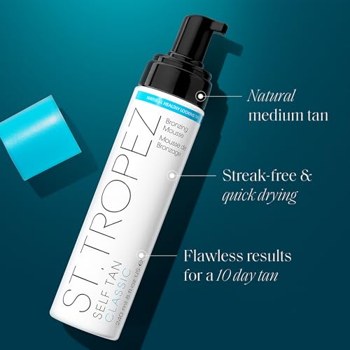 sttropez classic bronzing self tan mousse for streak-free golden tinted natural-looking tan 8 fl oz