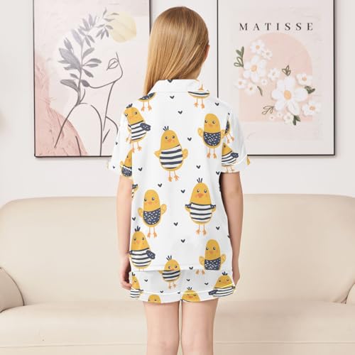 ALAZA Chicken in Striped Love Heart Pajamas Satin Pajama Set Short Sleeve Button Down Sleepwear4