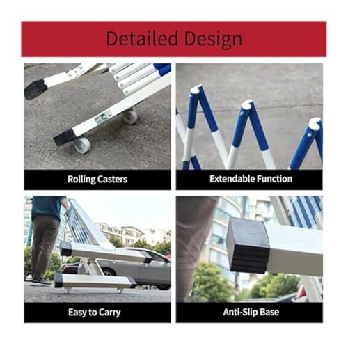 Barrière métallique extensible rétractable de sécurité à roulettes pour garage
