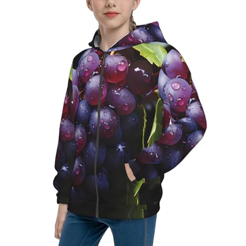 Fresh Grapes Print Girls Athletic Zip Up Hoodies,Sweatshirts with Pockets Long Sleeve Hooded Jackets, for 7-18 Y