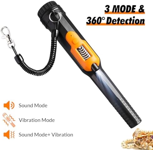 Vertimia Metal Detector Pinpointer, Professional Waterproof Handheld Pin Pointer Wand, 3 Modes Search Treasure Pinpointing Finder Probe with LCD Display for Adult, Kids, 9V Battery Included - Orange