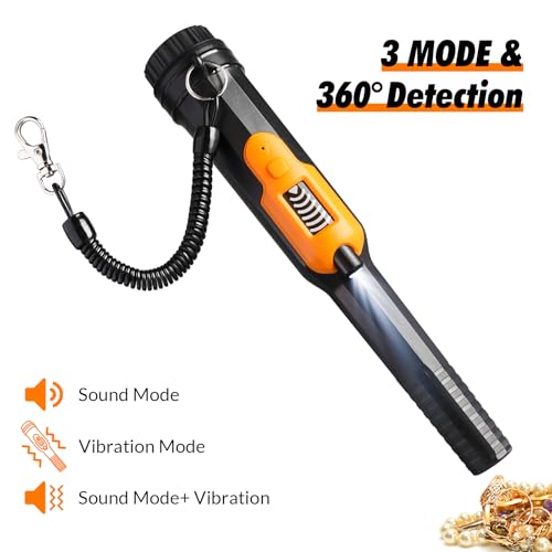 Vertimia Metal Detector Pinpointer, Professional Waterproof Handheld Pin Pointer Wand, 3 Modes Search Treasure Pinpointing Finder Probe with LCD Display for Adult, Kids, 9V Battery Included - Orange