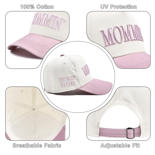 Image of Women's Mommin Trucker Hat - Vintage Two-Tone Ponytail Baseball Cap, Embroidered Adjustable Hat, Great Gift for Mom & Women