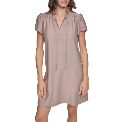 Image of DKNY Women's Front Tie Ruffle Neckline Trapeze Dress