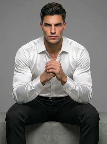 Image of Diverse Men's Satin Casual Shirt | Premium Solid Poly Satin | Wrinkle-Free, Full Sleeve Regular Fit Office, Business Wear