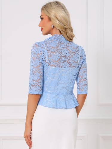 Image of Allegra K Lace Shrug for Women Bolero Tops Sheer Cardigan Open Front Half Sleeve Dressy Cover Up