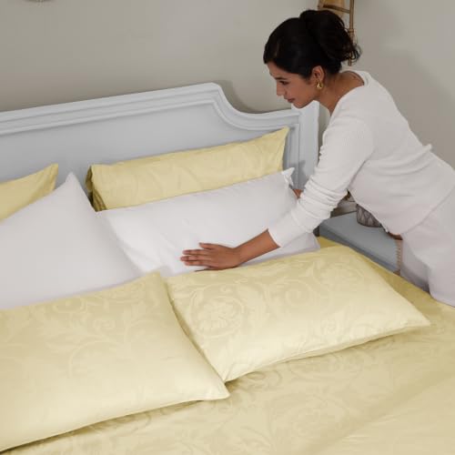 Image of Blue Dahlia 100% Cotton, Queen Size Elastic Fitted Bedsheet (60 inchx78 inch) + 2 Pillow Covers, Fits Upto 10 inch Mattress, 300TC Premium Bedsheet, Bold Floral Jacquard Pattern - Ivory