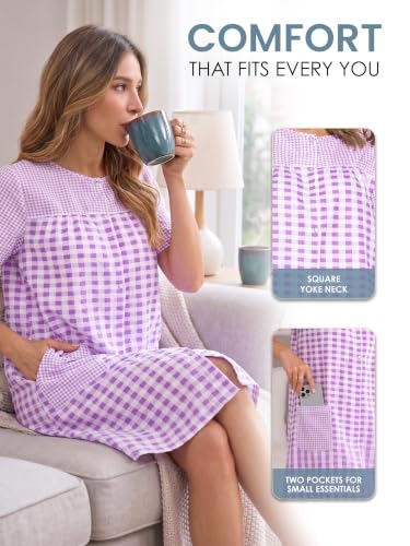 Image of Casual Nights Women's Snap - Front House Dress Short Sleeve Woven Housecoat Duster Lounger Robe with Pockets