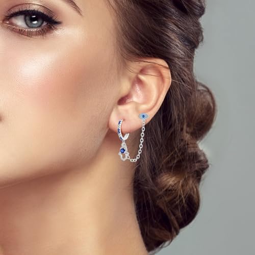 Parmuz Dangle Hoop Earrings for Women, 925 Sterling Silver Small Huggie Star Moon Butterfly Pearl Teardrop Chain tassel Dainty Drop Statement Earring3