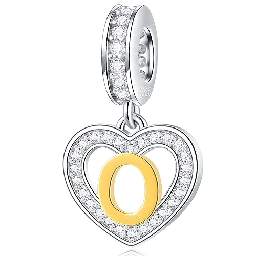 Image of GLOWDAS 18K Gold Plated Letter Charms Initial A to Z Necklace Pendant, 925 Sterling Silver CZ Heart Dangle Alphabet Beads fit European DIY Bracelet, Gifts for Valentiens /Christmas /Family